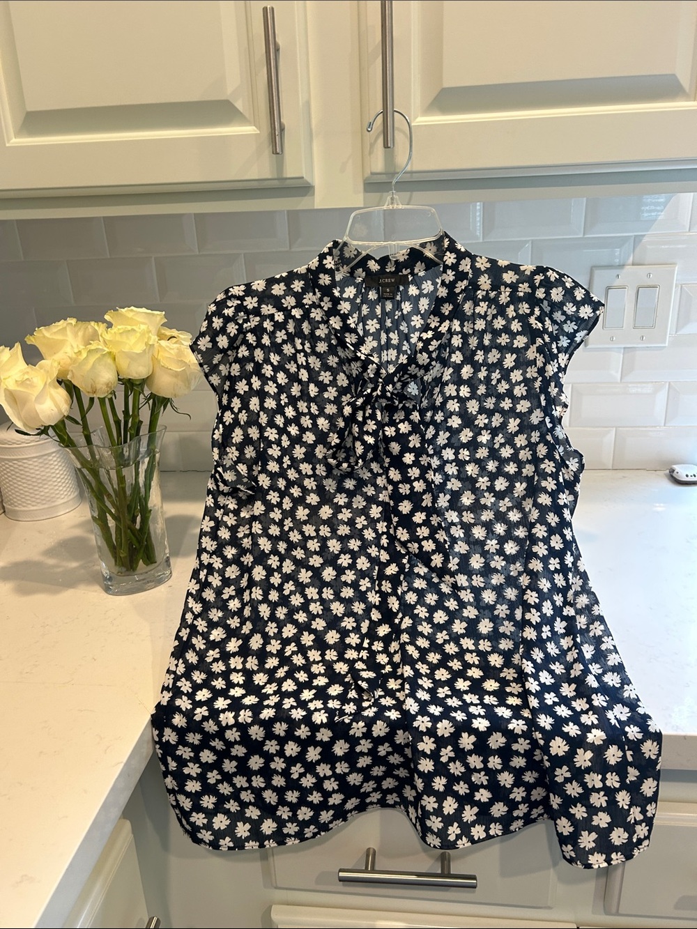 J. Crew Navy Blue Floral Tie-Neck Camisole